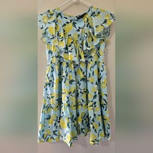 French Connection Light Blue Dress with Yellow Lemon Print Girls Medium 10/12.